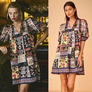 NEW Hunter Bell Jenkins Floral Pintuck Elastic Quilt Black Mini Dress Size: S